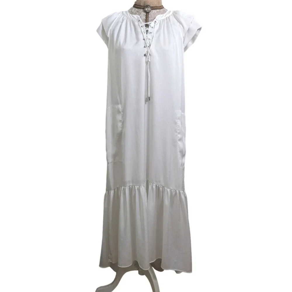Sabina Musayev White Lace Up Tiered Maxi Dress OS Made in‎ Israel - Picture 2 of 8